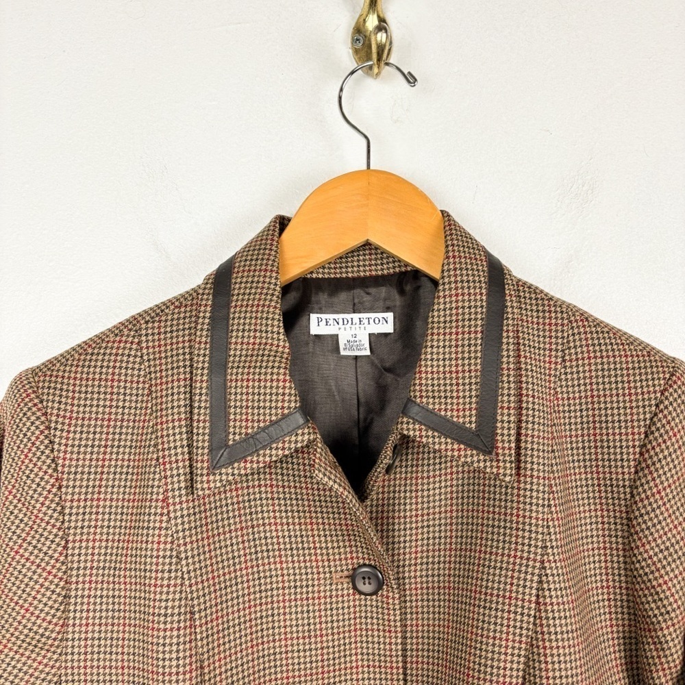 Pendleton Brown Houndstooth Plaid Virgin Wool Lea… - image 3